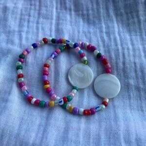 Colorful Seed Bead Bracelets with Mother-of-Pearl Discs